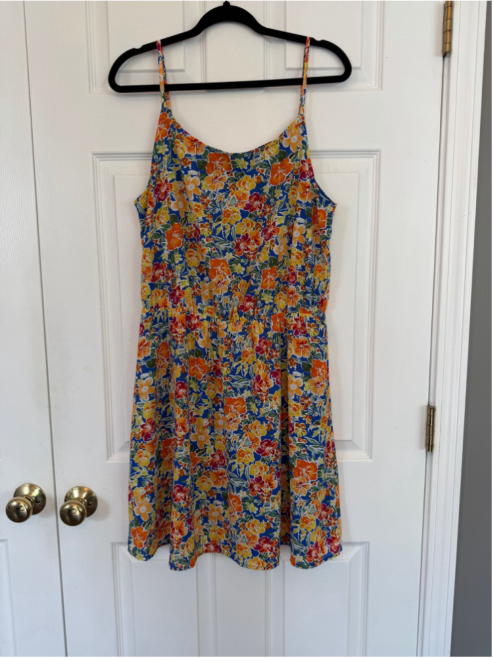 Women's Magnolia Boutique Floral Mini Dress, Size L, Blue and Orange